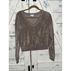 Beyond Yoga Size S Tropez Pullover  Sweatshirt V-neck Long Sleeve Tan Brown